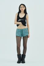 Mint leopard ribbon pocket shorts