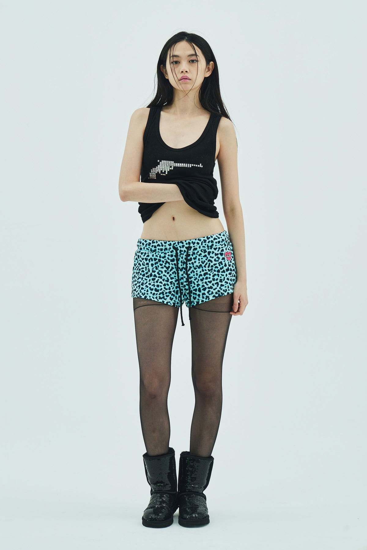Mint leopard ribbon pocket shorts
