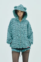 Mint leopard bear zip hoodie