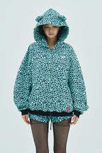 Mint leopard bear zip hoodie