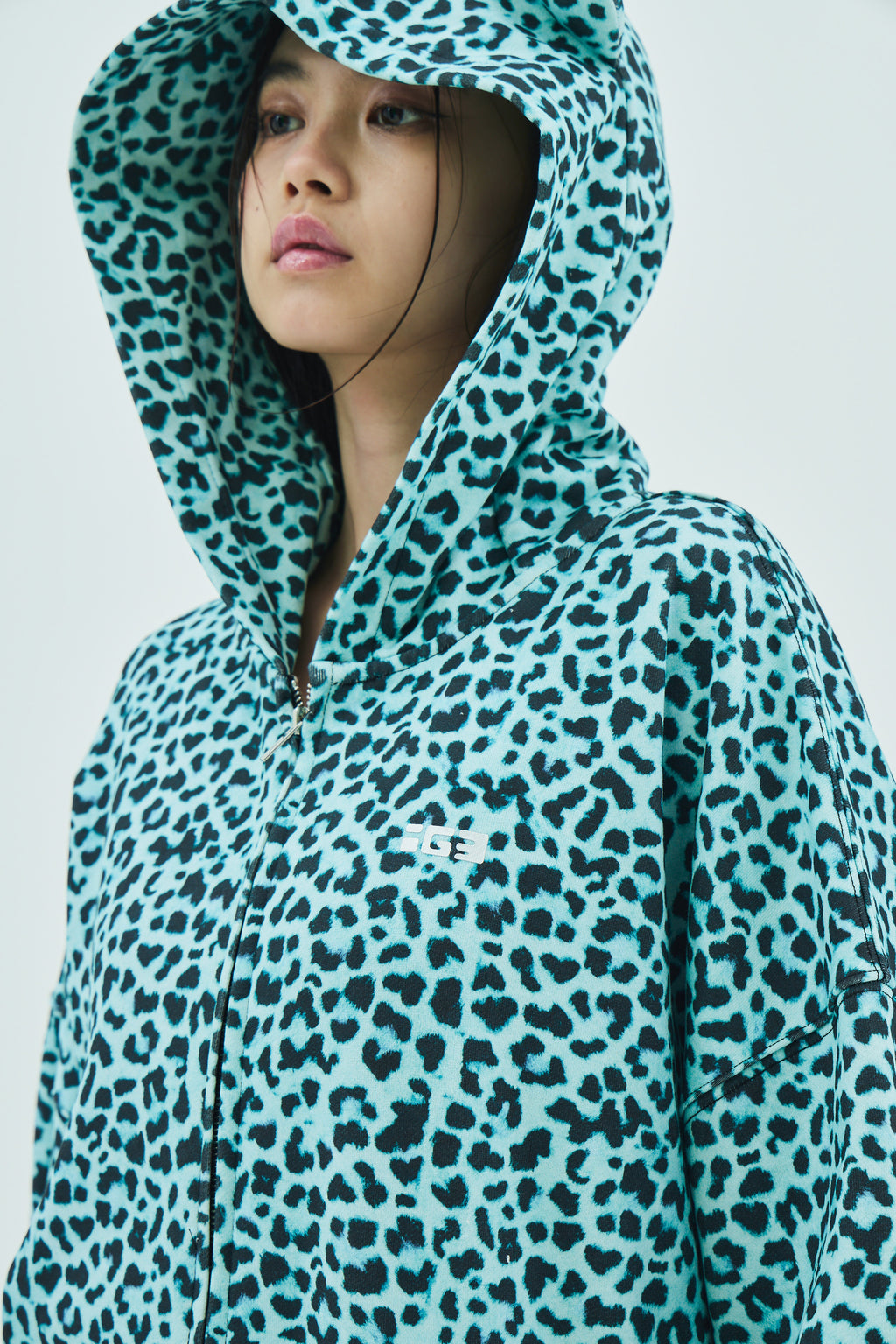 Mint leopard bear zip hoodie