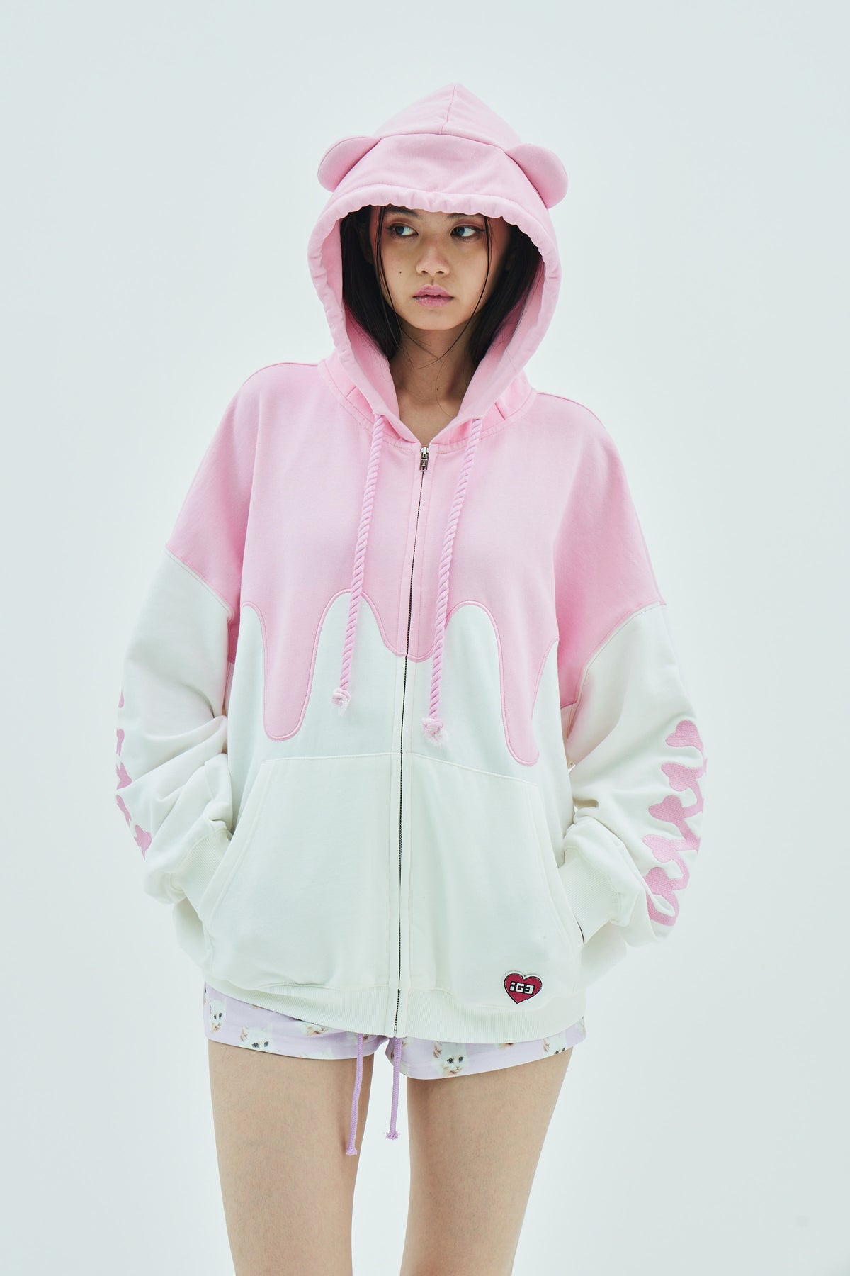 Melt Cream Bear Zip Hoodie