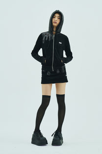 Melt Velour Zip Hoodie Black Sequin