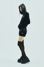 Melt Velour Zip Hoodie Black Sequin