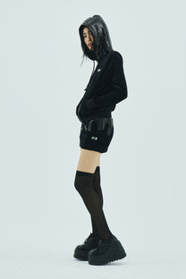 Melt Velour Zip Hoodie Black Sequin