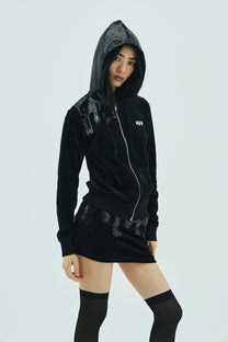 Melt Velour Zip Hoodie Black Sequin