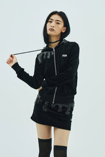 Melt Velour Zip Hoodie Black Sequin