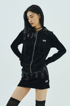 Melt Velour Zip Hoodie Black Sequin