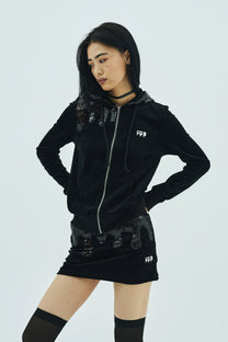 Melt Velour Zip Hoodie Black Sequin