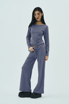 Milk Stripe Fleece Bootcut Pants Blackberry