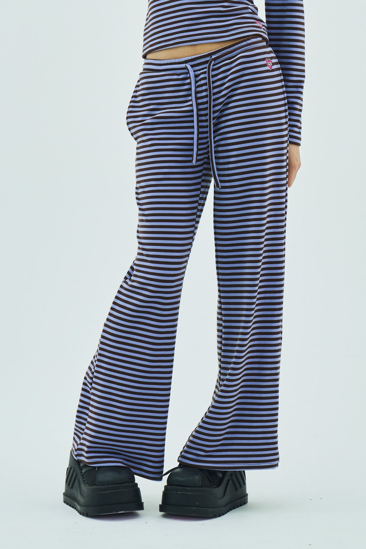 Milk Stripe Fleece Bootcut Pants Blackberry