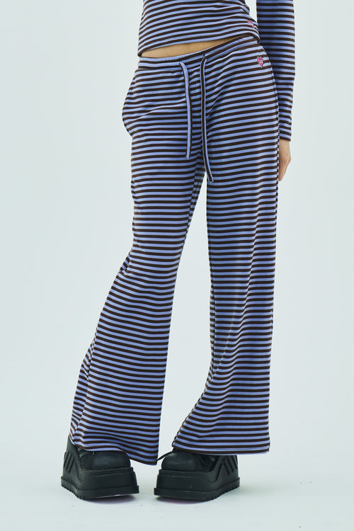 Milk Stripe Fleece Bootcut Pants Blackberry