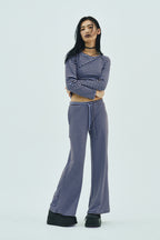 Milk Stripe Fleece Bootcut Pants Blackberry