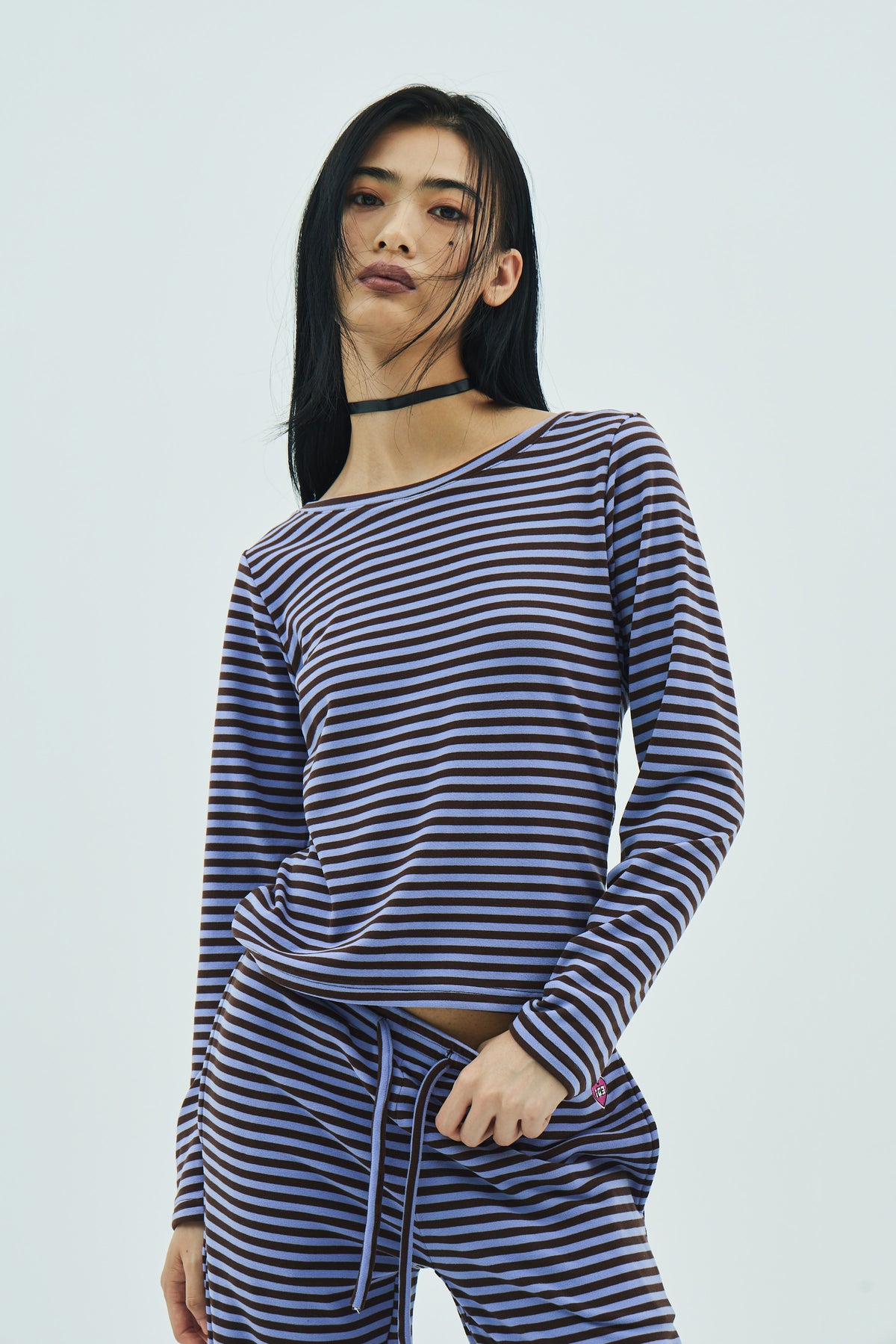 Milk Stripe Top Fleece Blackberry
