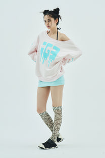 Bone Melt Off Shoulder Sweatshirt Pink