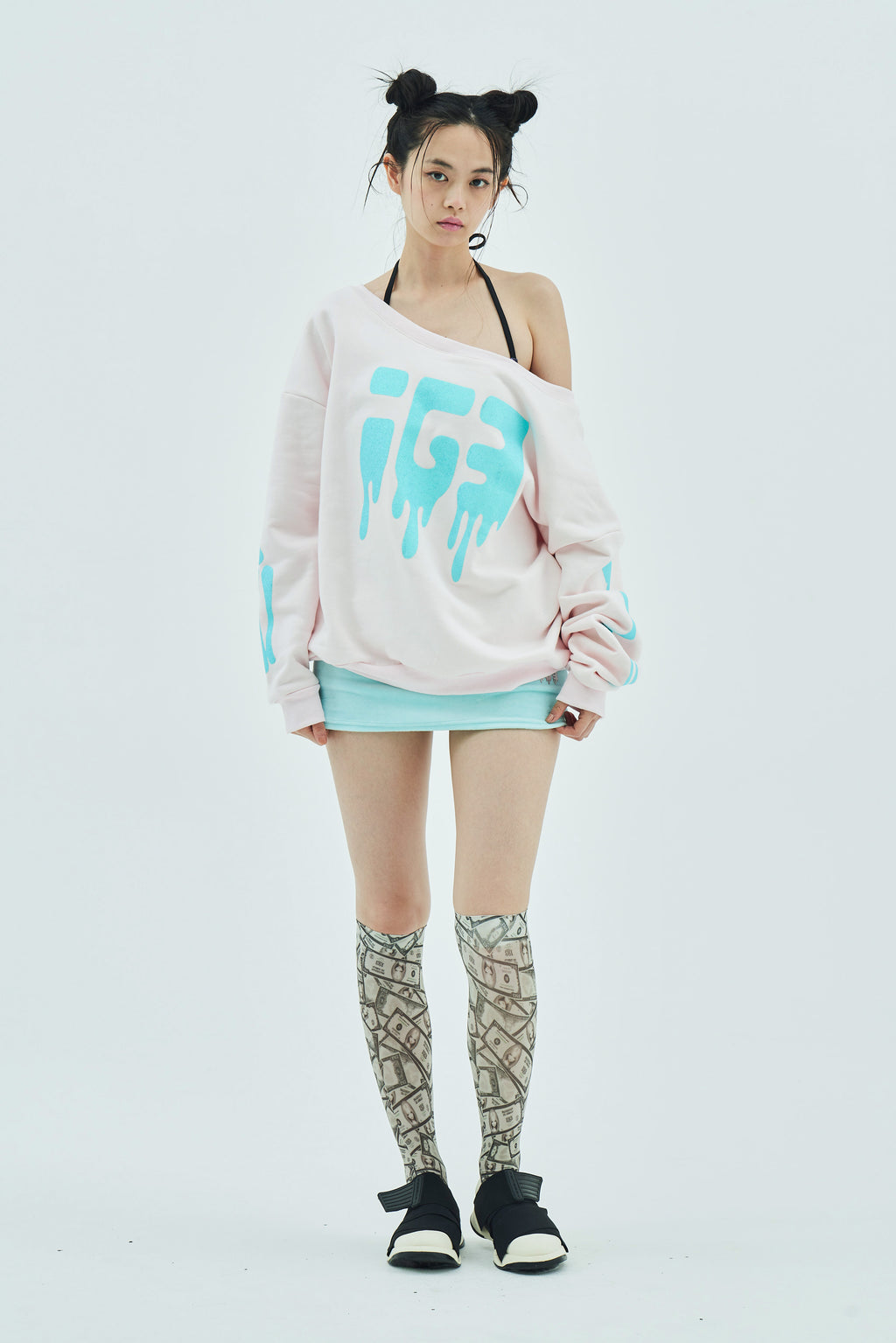 Bone Melt Off Shoulder Sweatshirt Pink