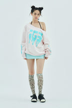 Bone Melt Off Shoulder Sweatshirt Pink