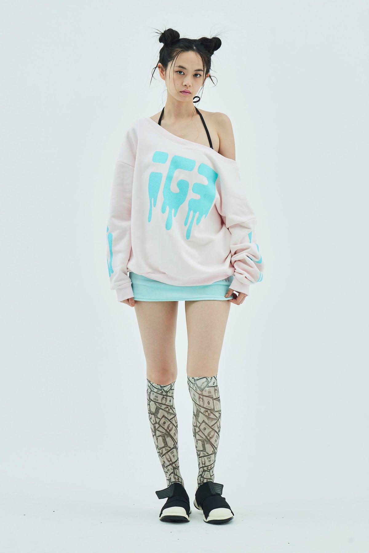 Bone Melt Off Shoulder Sweatshirt Pink