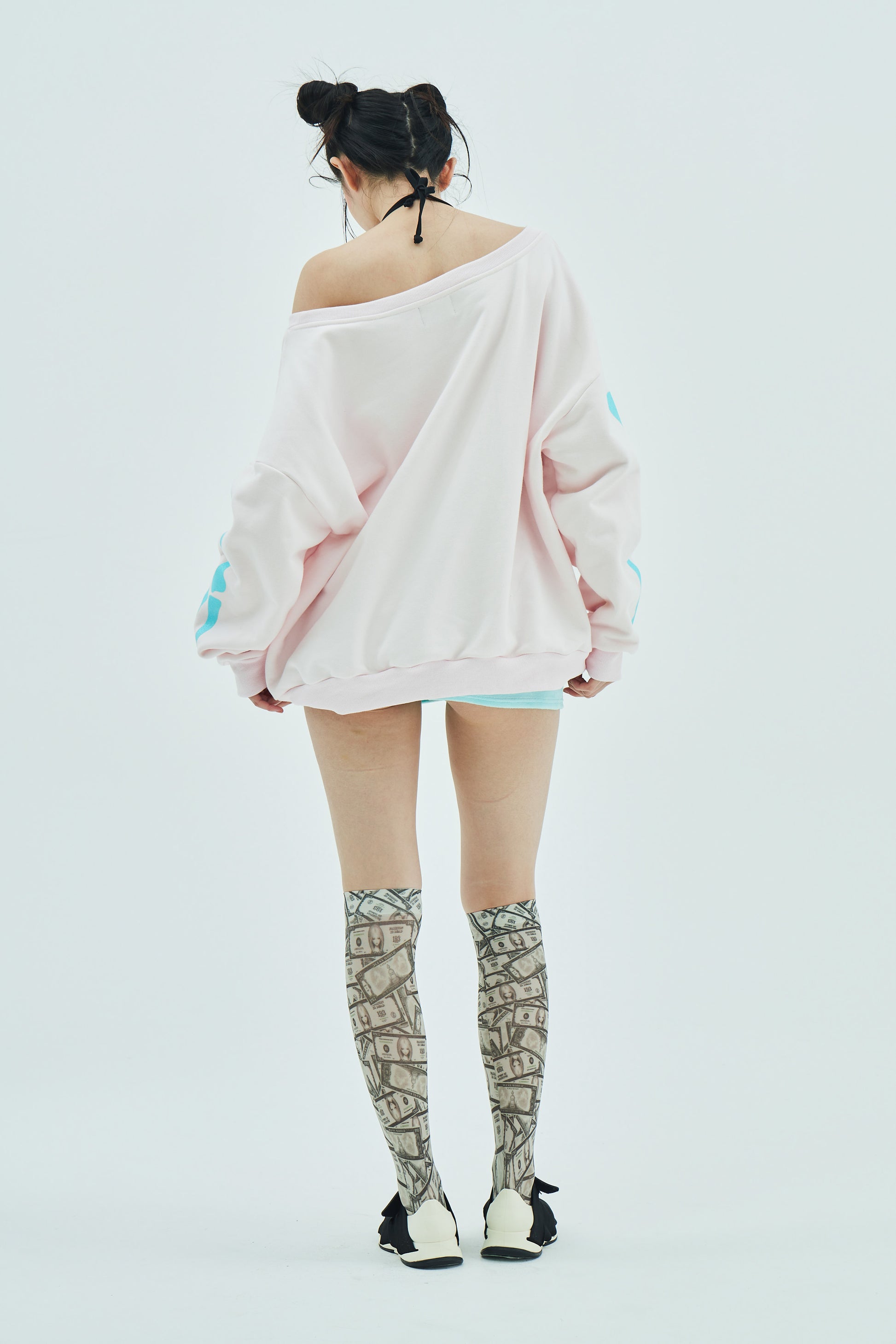 Bone Melt Off Shoulder Sweatshirt Pink