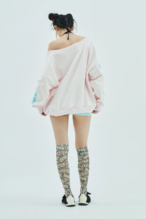 Bone Melt Off Shoulder Sweatshirt Pink