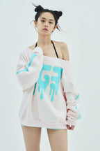 Bone Melt Off Shoulder Sweatshirt Pink