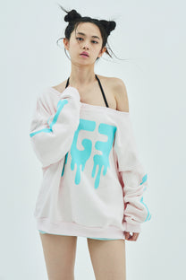 Bone Melt Off Shoulder Sweatshirt Pink