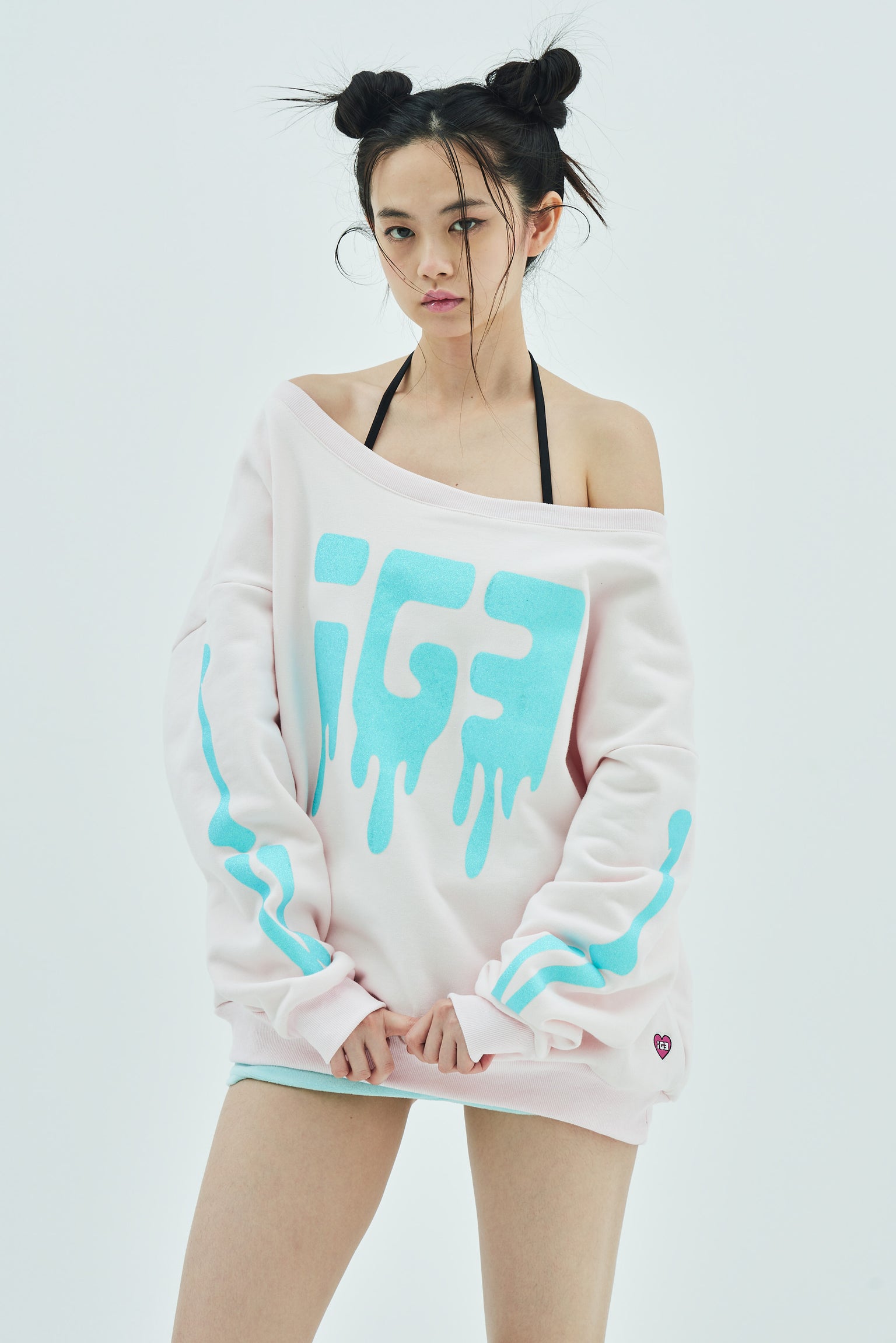 Bone Melt Off Shoulder Sweatshirt Pink