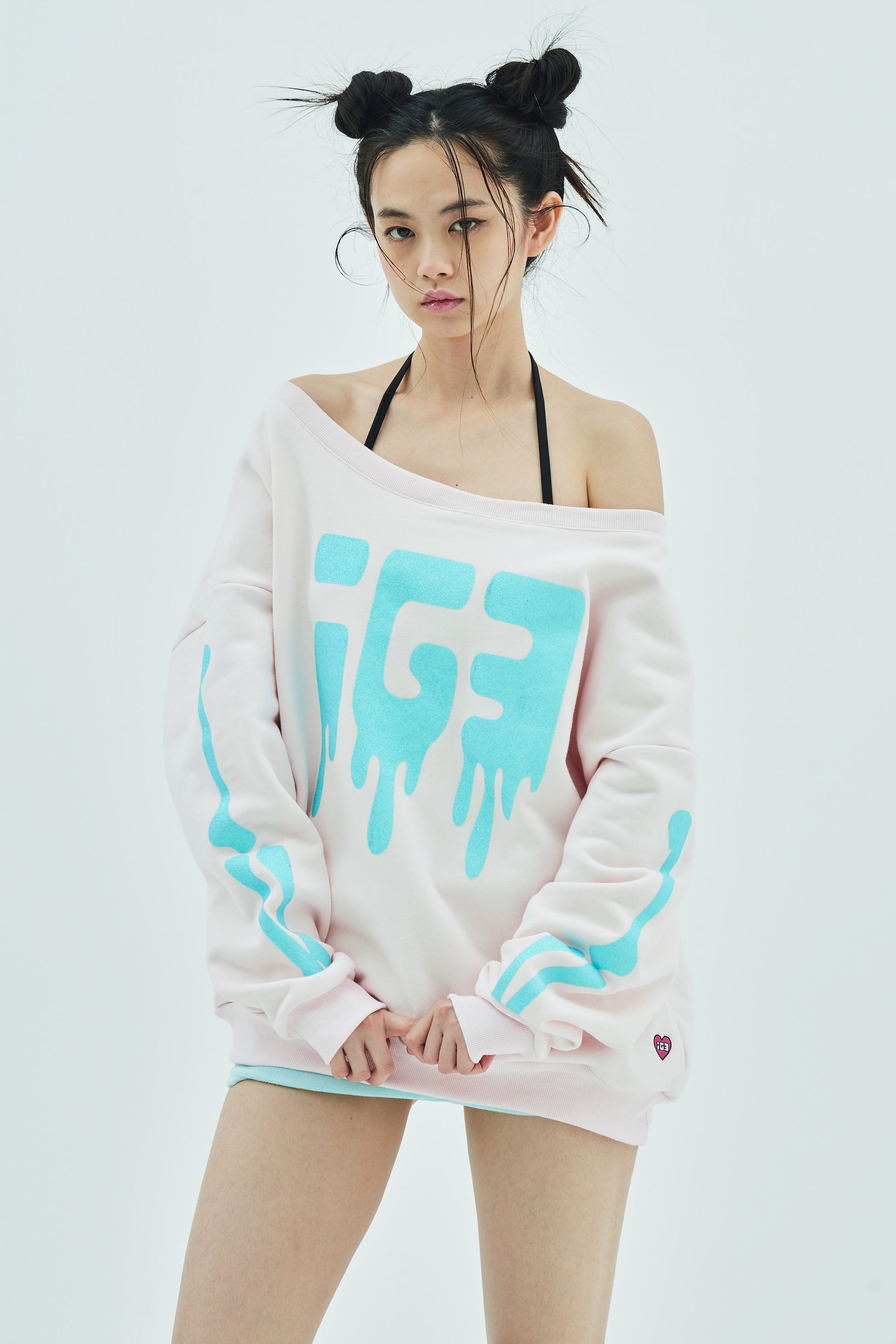 Bone Melt Off Shoulder Sweatshirt Pink