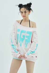 Bone Melt Off Shoulder Sweatshirt Pink