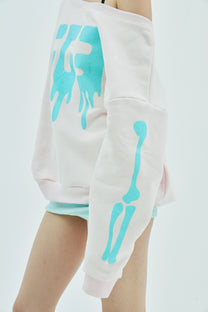 Bone Melt Off Shoulder Sweatshirt Pink