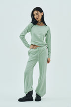 Milk Stripe Fleece Bootcut Pants Mint