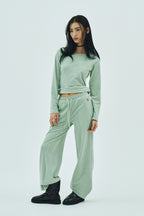 Milk Stripe Fleece Bootcut Pants Mint