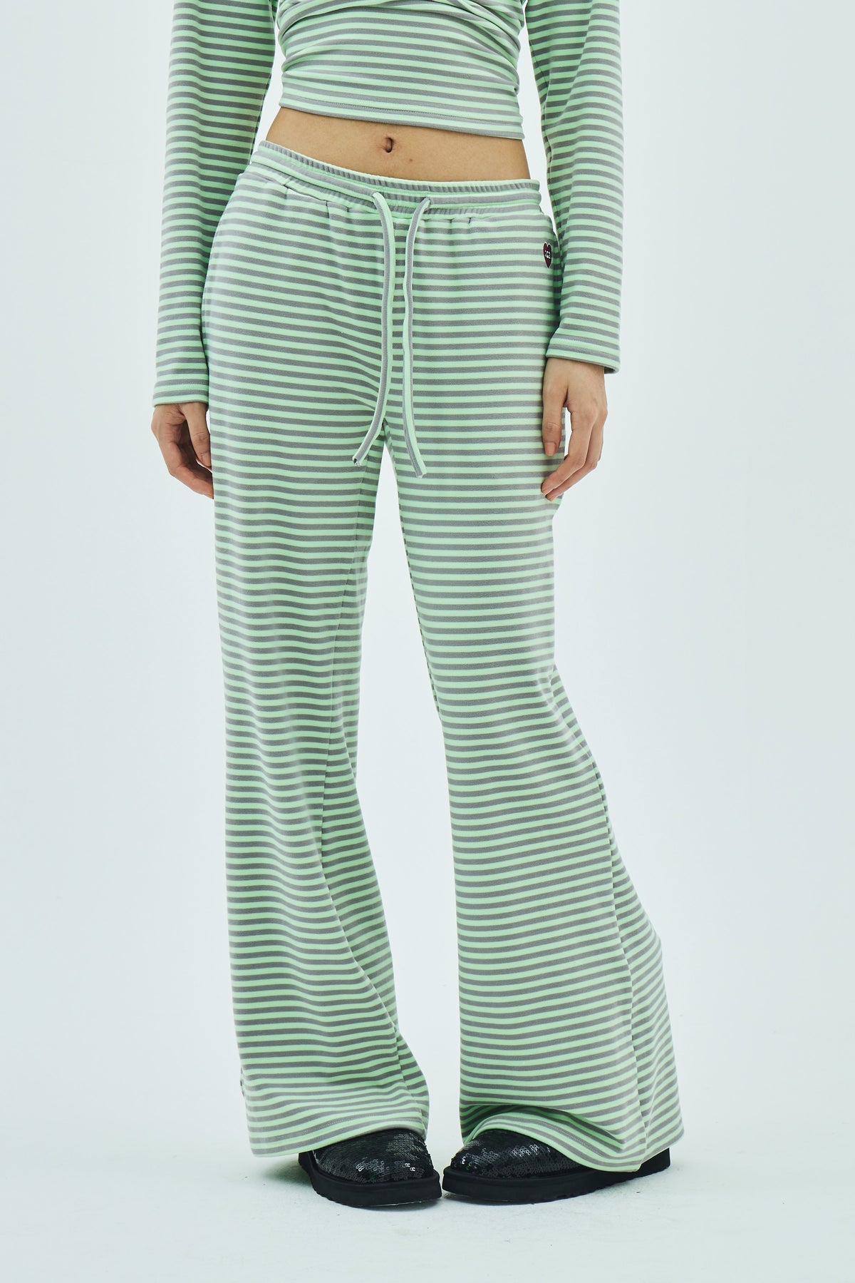 Milk Stripe Fleece Bootcut Pants Mint