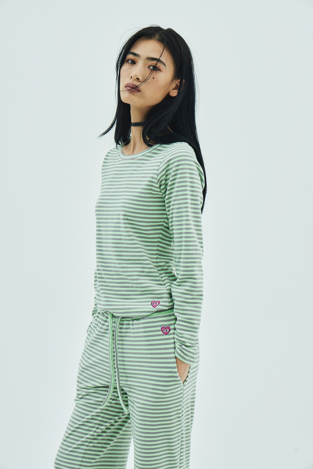 Milk Stripe Top Fleece Mint