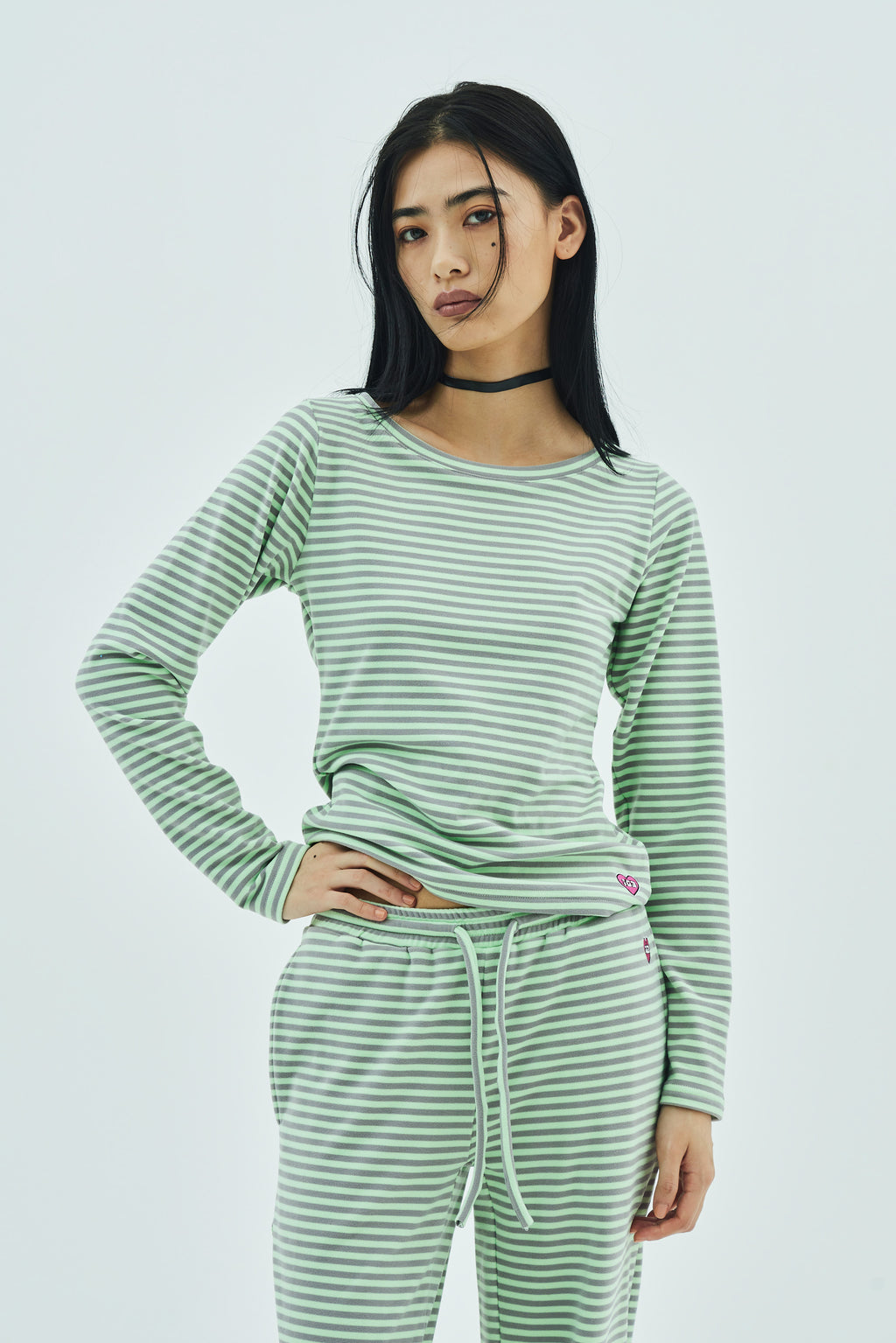 Milk Stripe Top Fleece Mint