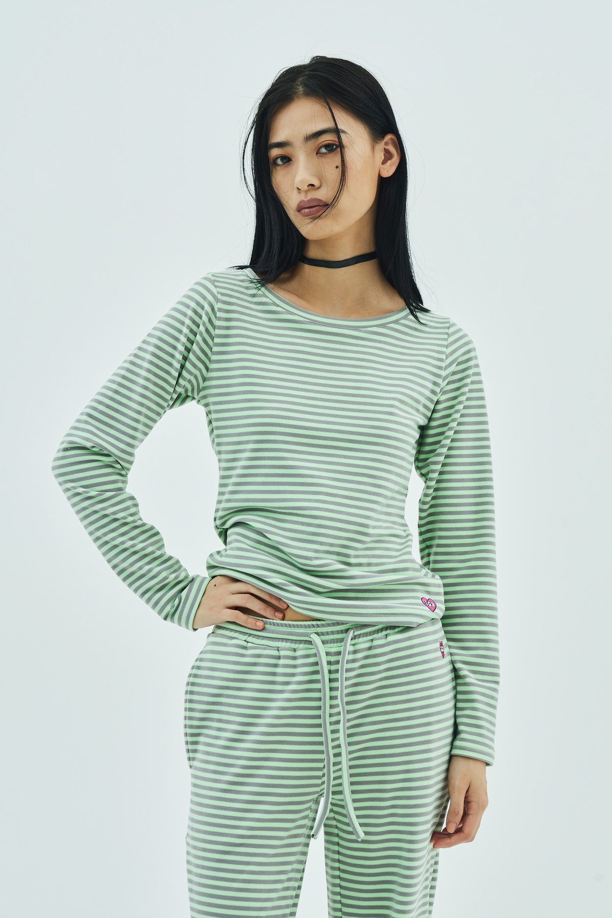 Milk Stripe Top Fleece Mint