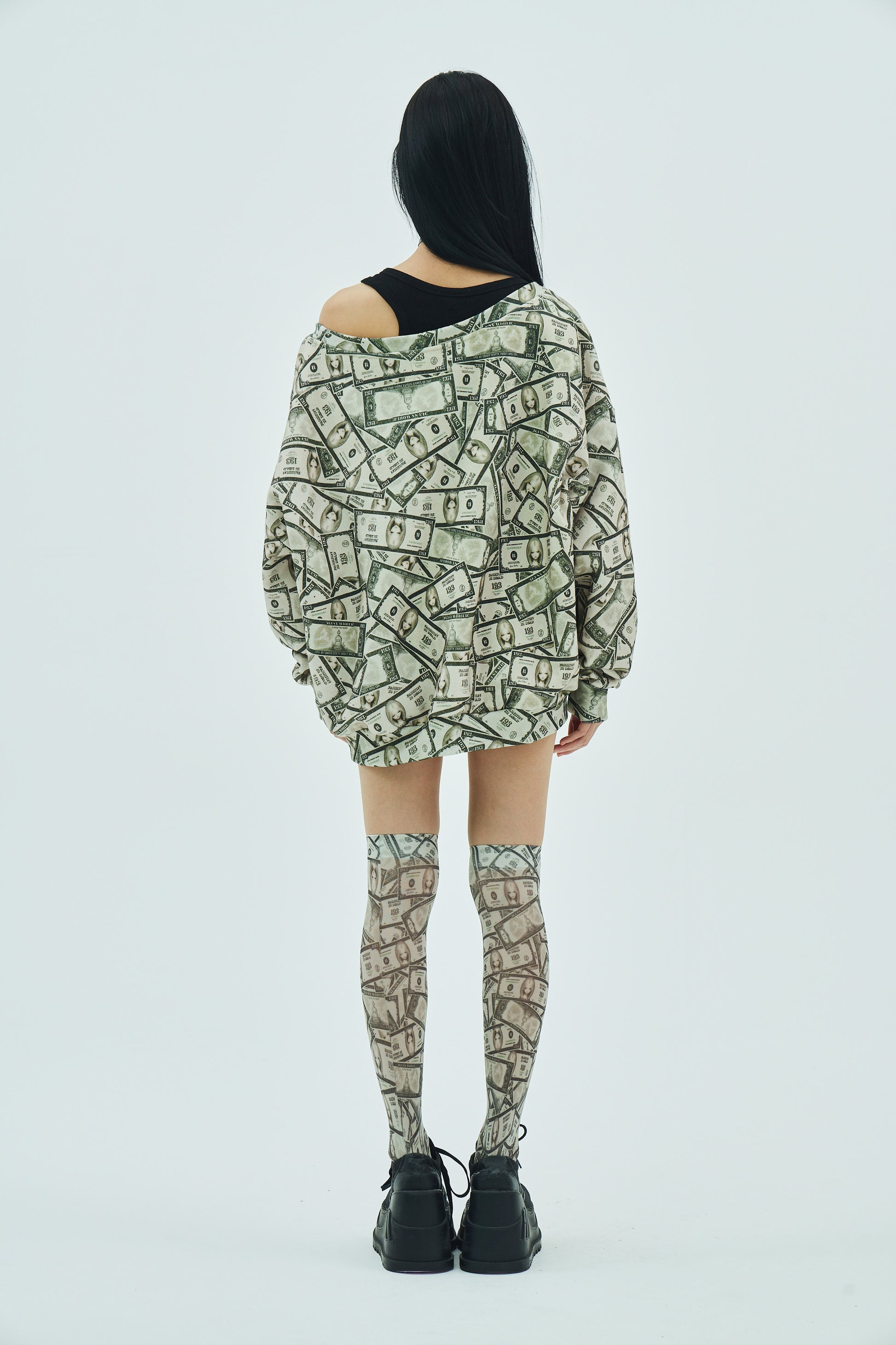 Fake Money Off Shoulder Sweatshirt