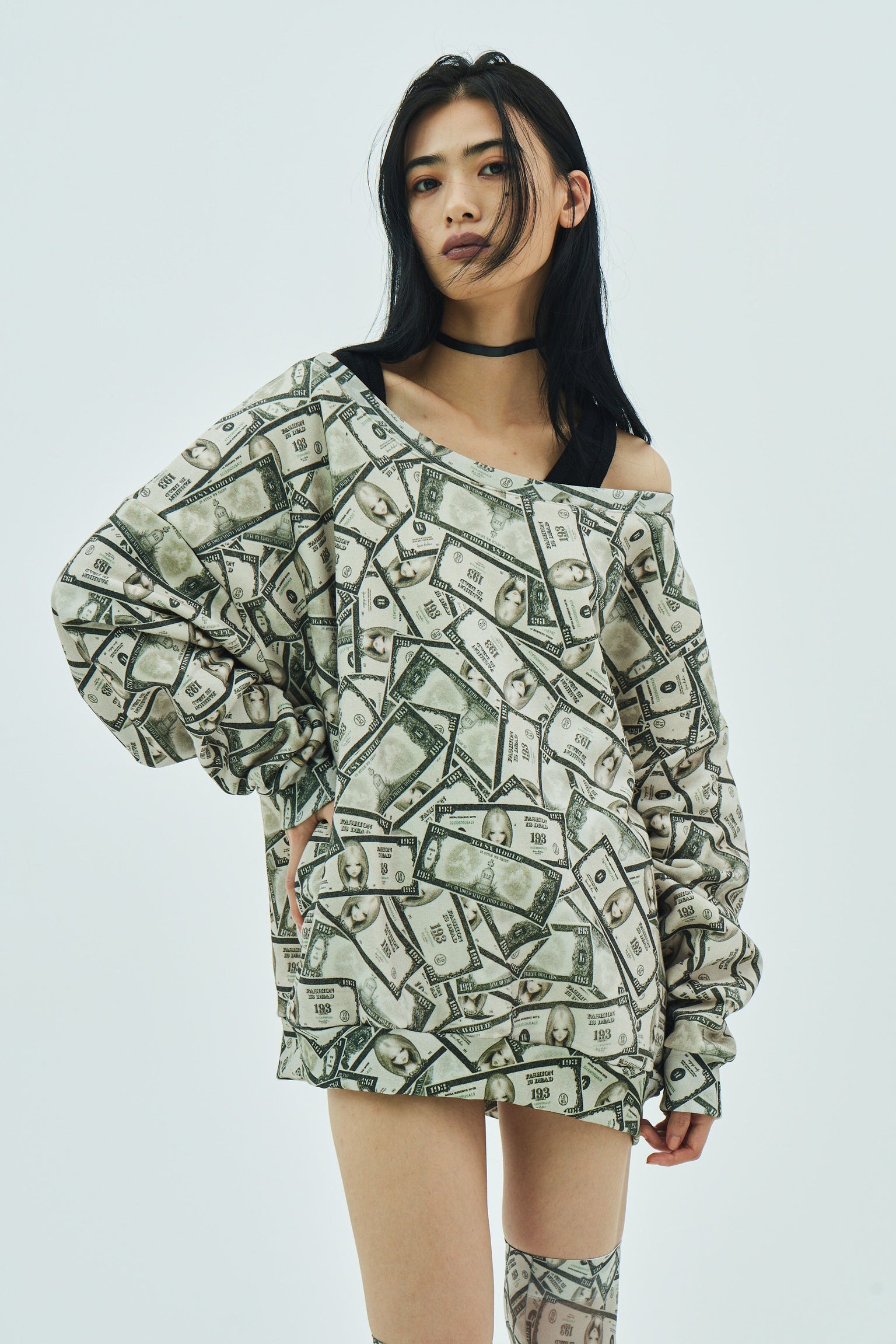 Fake Money Off Shoulder Sweatshirt