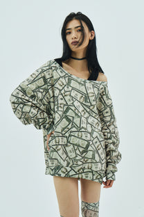 Fake Money Off Shoulder Sweatshirt