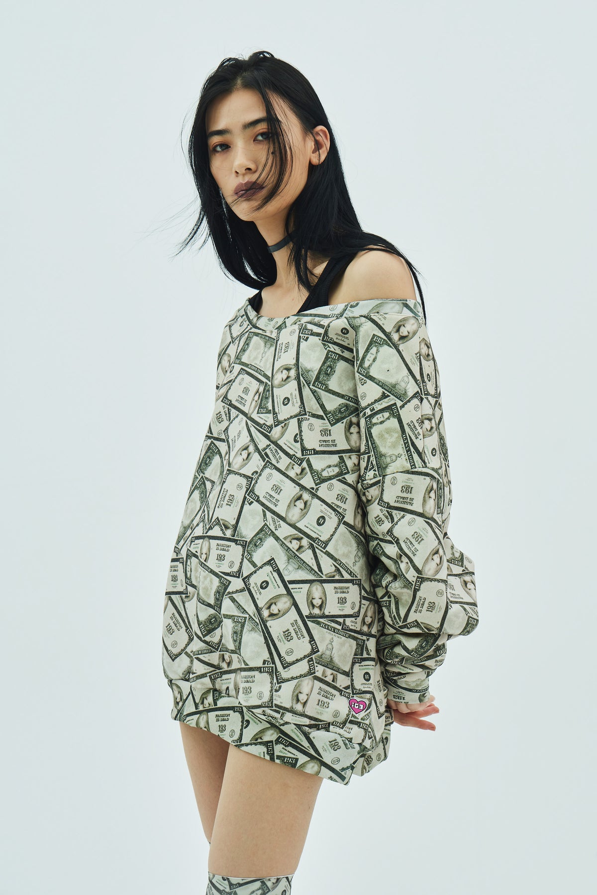Fake Money Off Shoulder Sweatshirt