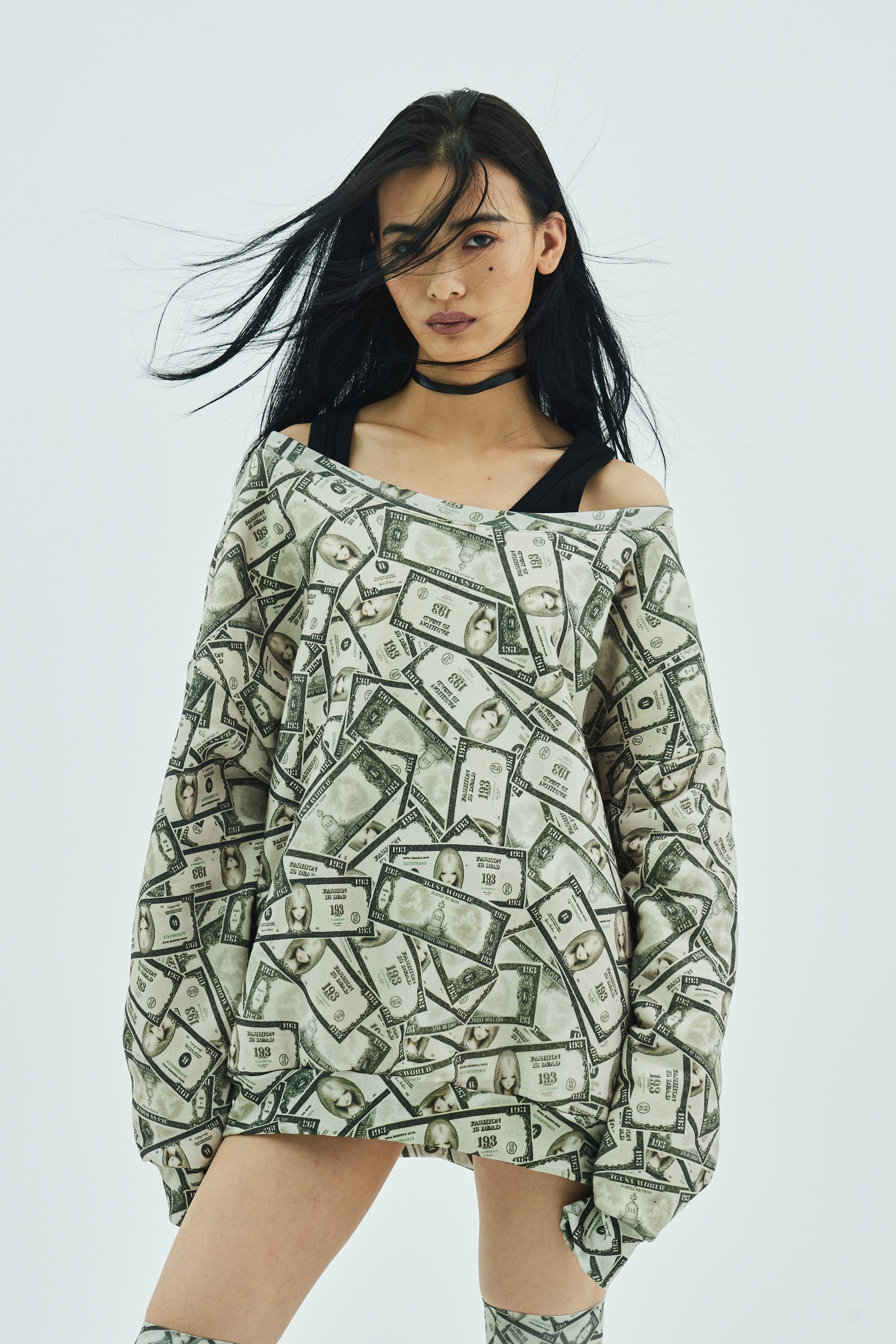 Fake Money Off Shoulder Sweatshirt