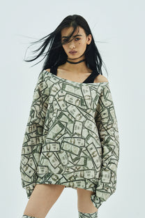 Fake Money Off Shoulder Sweatshirt