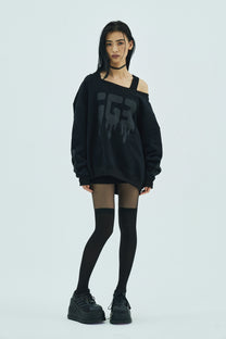 Bone Melt Off Shoulder Sweatshirt Black