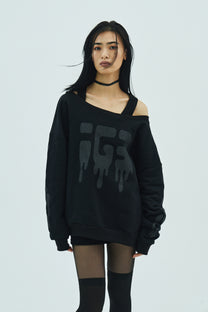Bone Melt Off Shoulder Sweatshirt Black