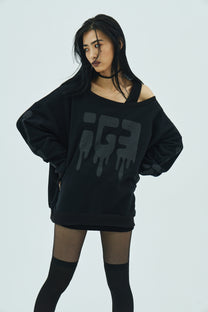 Bone Melt Off Shoulder Sweatshirt Black