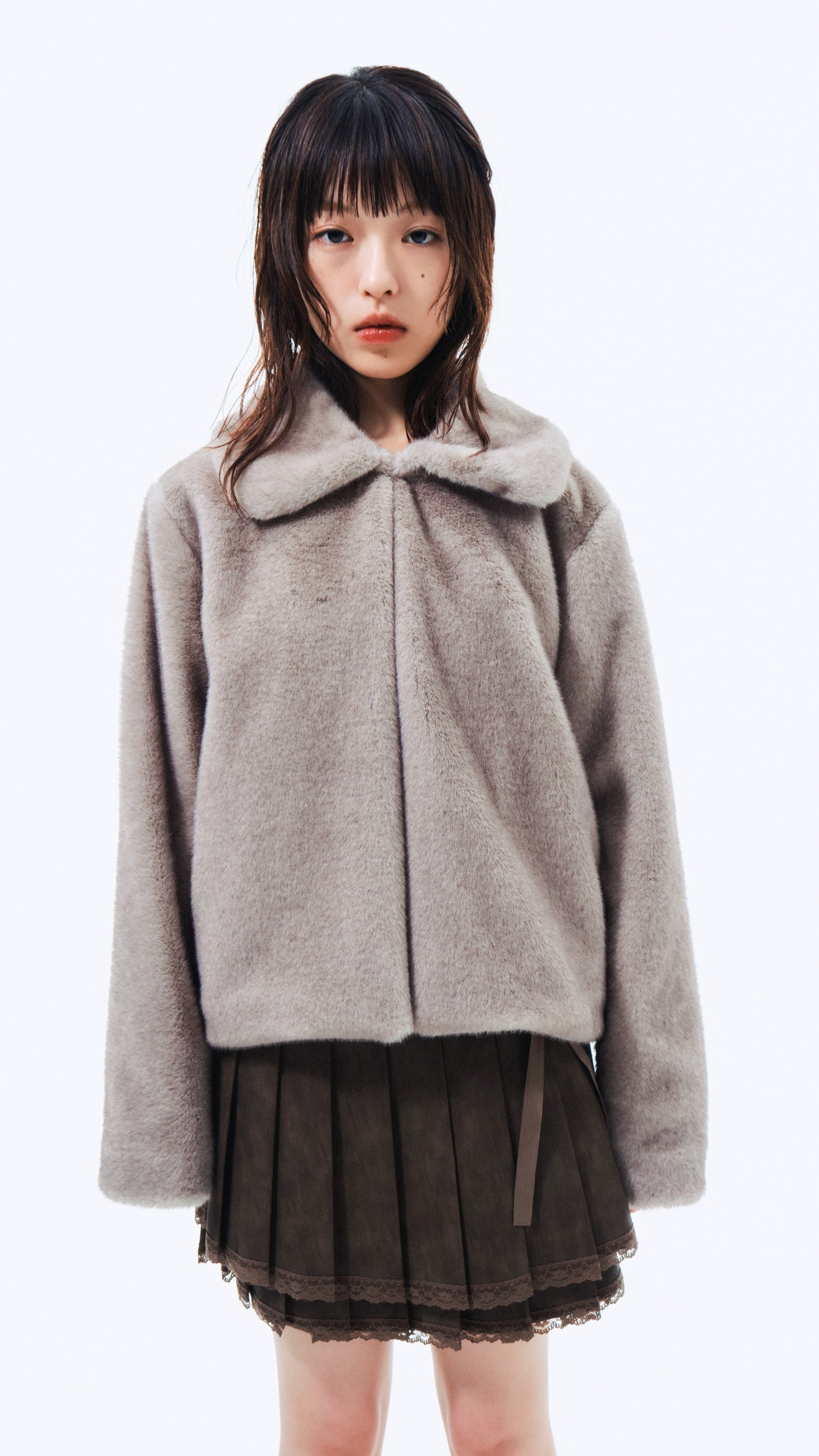 Rabbit faux fur jacket (gray)