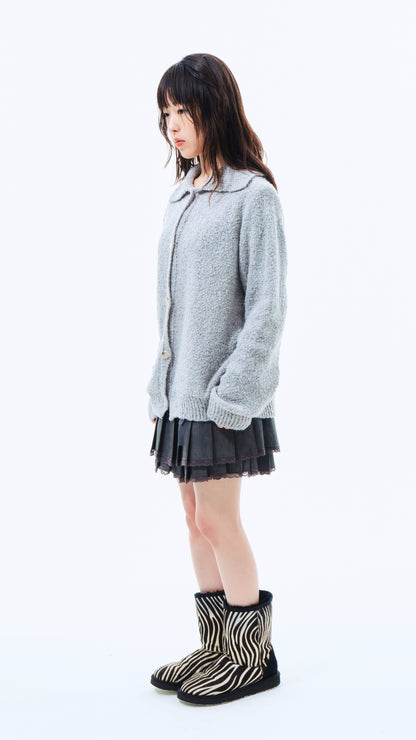 Boucle knit button cardigan (gray)