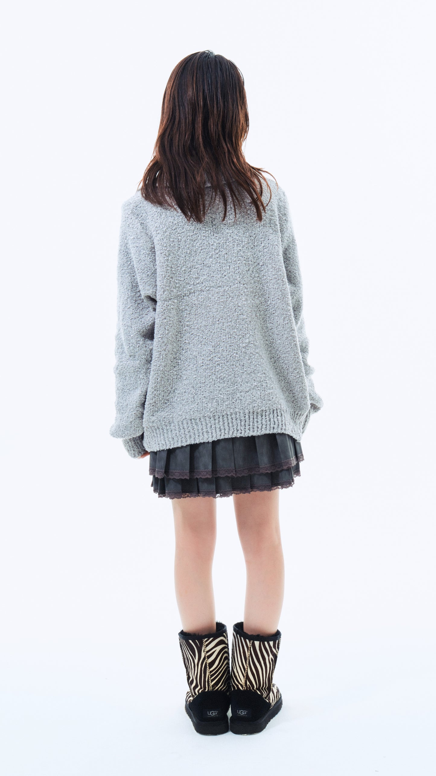 Boucle knit button cardigan (gray)