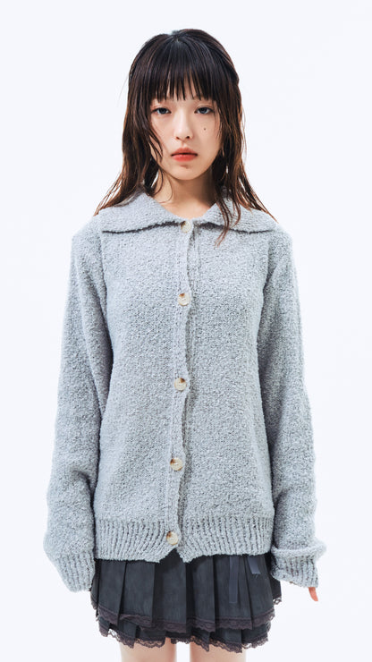 Boucle knit button cardigan (gray)