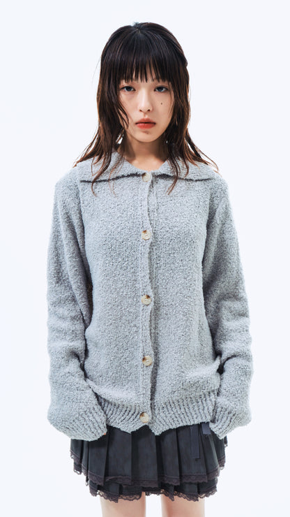 Boucle knit button cardigan (gray)